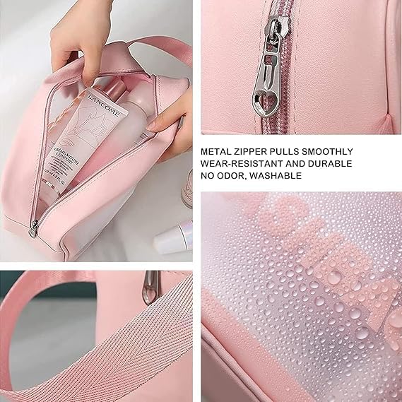 Image of Gritty Wash Bag Pouch for Travel Kit Toiletry Bag Cosmetic Bag Make Up Box for Brushes, Accessories with Handle, Large Capacity Translucent Waterproof Travel Storage Organizer Set of 3 (Pink)