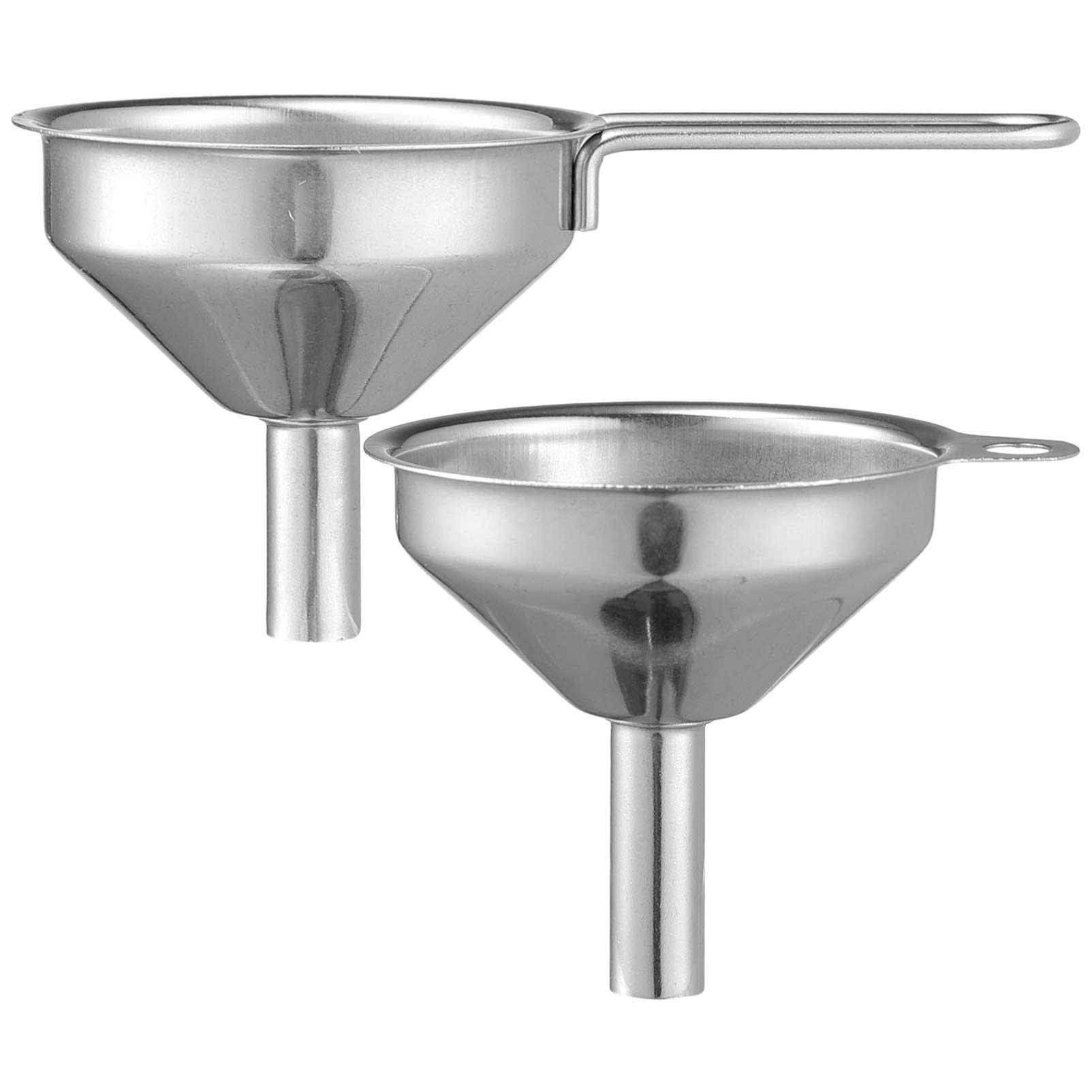 Hemoton Mini Food 2pcs Metal Oil Liquid Funnels Stainless Steel Kitchen Funnel with Handle Cooking Funnel Set for Transferring Liquid Oil Wine Powder Metal Funnels Small Strainer