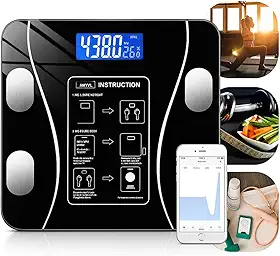 Balança Digital Bioimpedância Bluetooth Aparelho Alta Precisão Capacidade IMC Gordura Agua Corporal Massa Muscular Massa Óssea Taxa Metabólica BMR Vidro Temperado LED App Para Android IOS Premium
