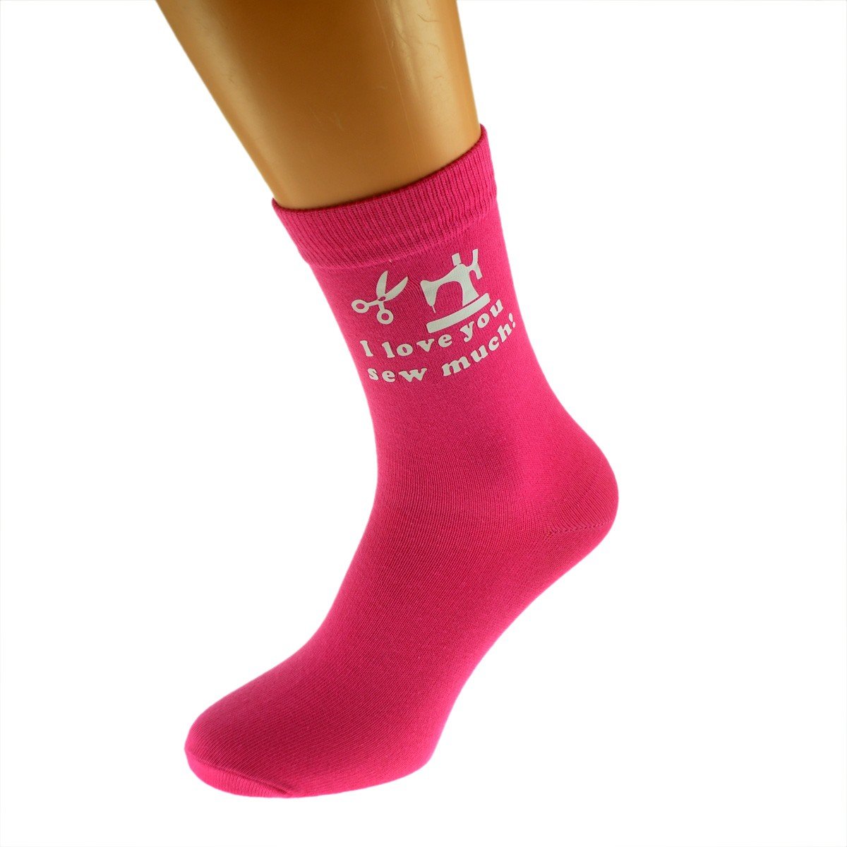 MC GiftsI Love You Sew Much Printed Funny Romantic Valentine Ladies Hot Pink Cotton Rich Socks