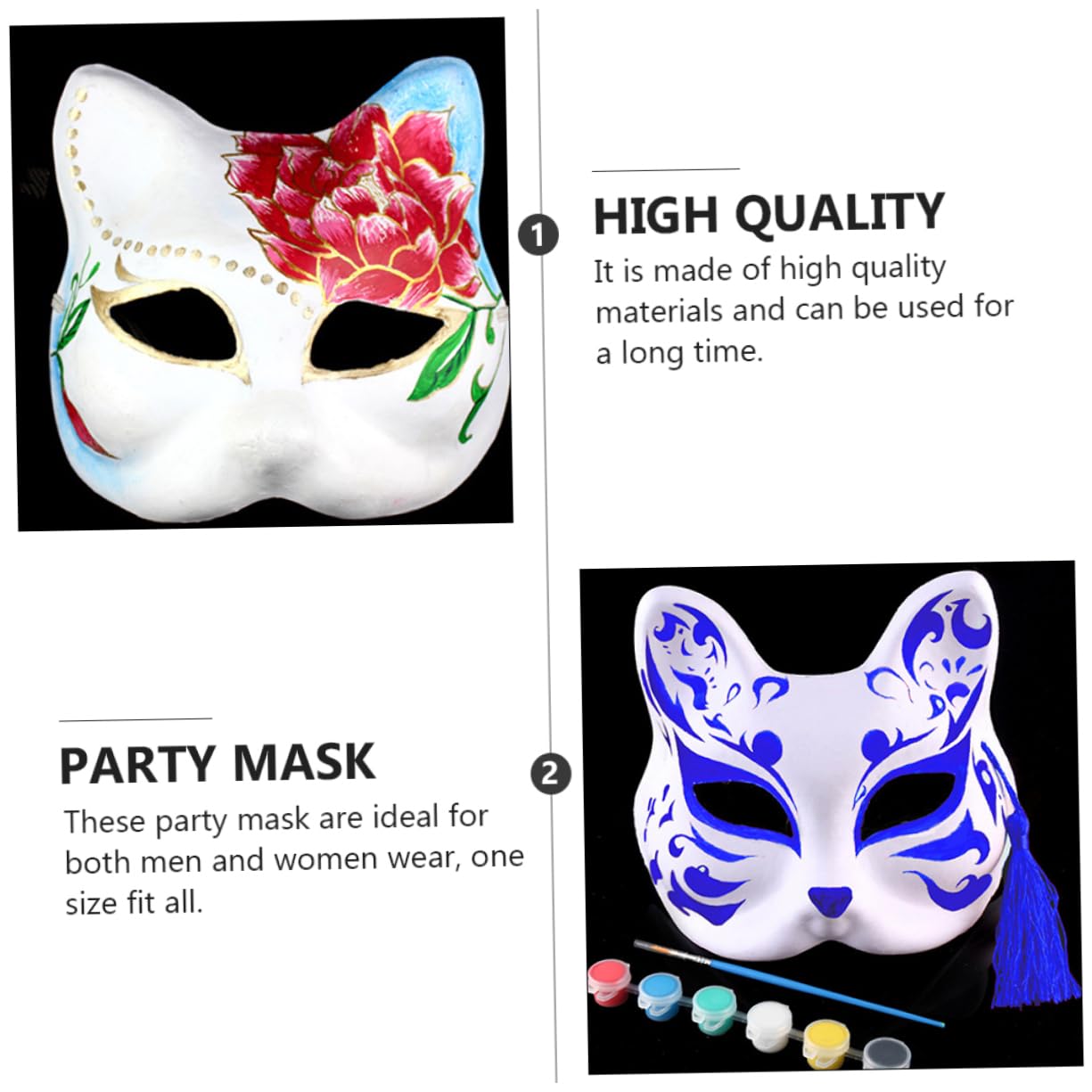 SEWACC 10pcs Cat Mask White Paper Mask DIY Blank Mask Hand Painted Face Mask Animal Cosplay Mask Creative Masquerade Mask for Halloween Dance Party