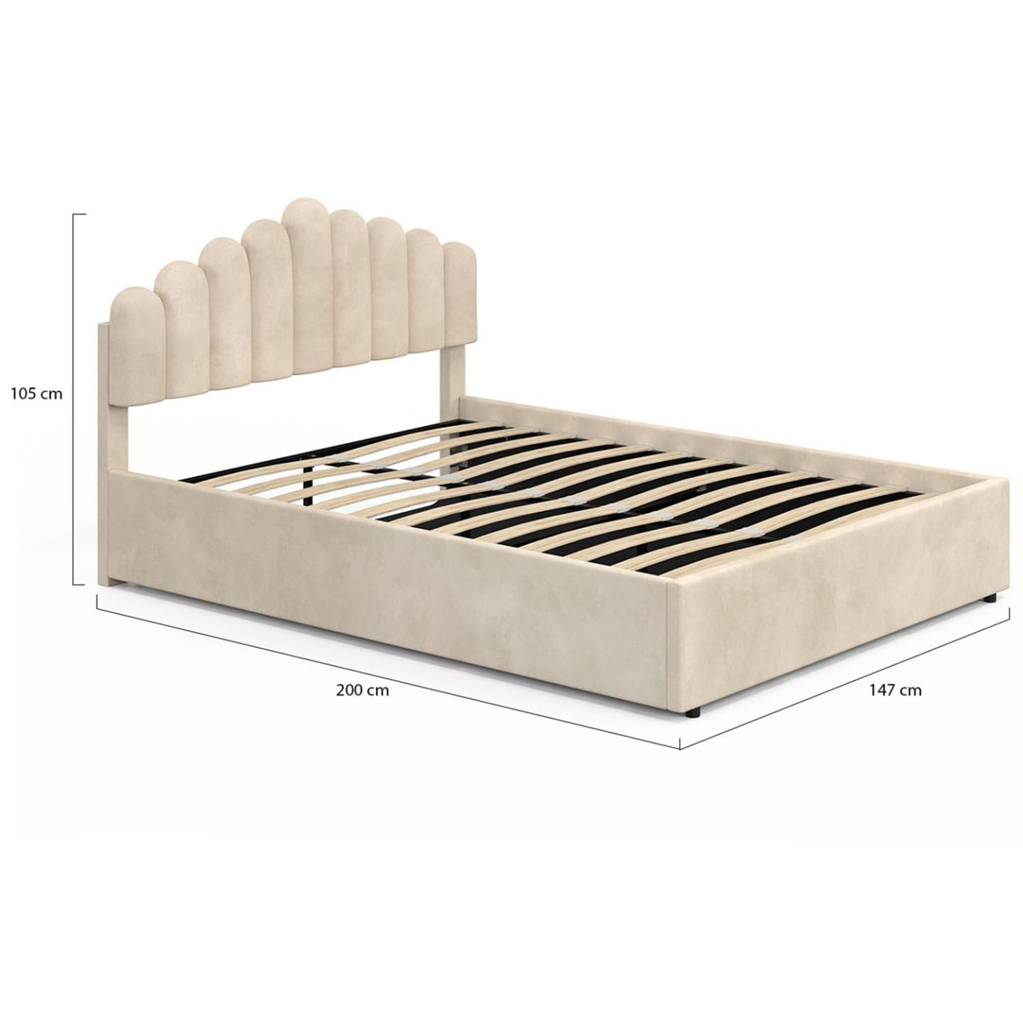 IDMarket - Lit Coffre Double NOELIE 140 x 190 cm Velours Beige