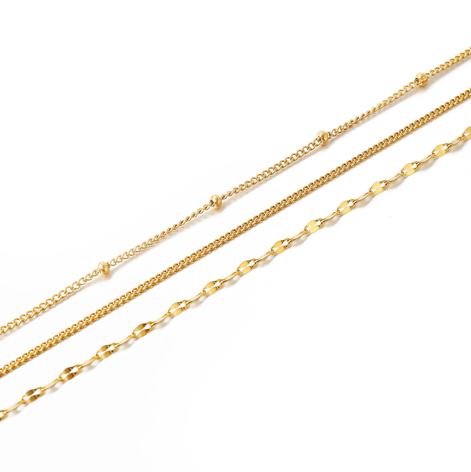 CONRAN KREMIX Waterproof Gold Necklace Layered Necklaces for Women Non Tarnish,14k Gold Plated Stainless Steel Dainty Stack Thin Chain Necklace Set for Women Gifts Jewelry