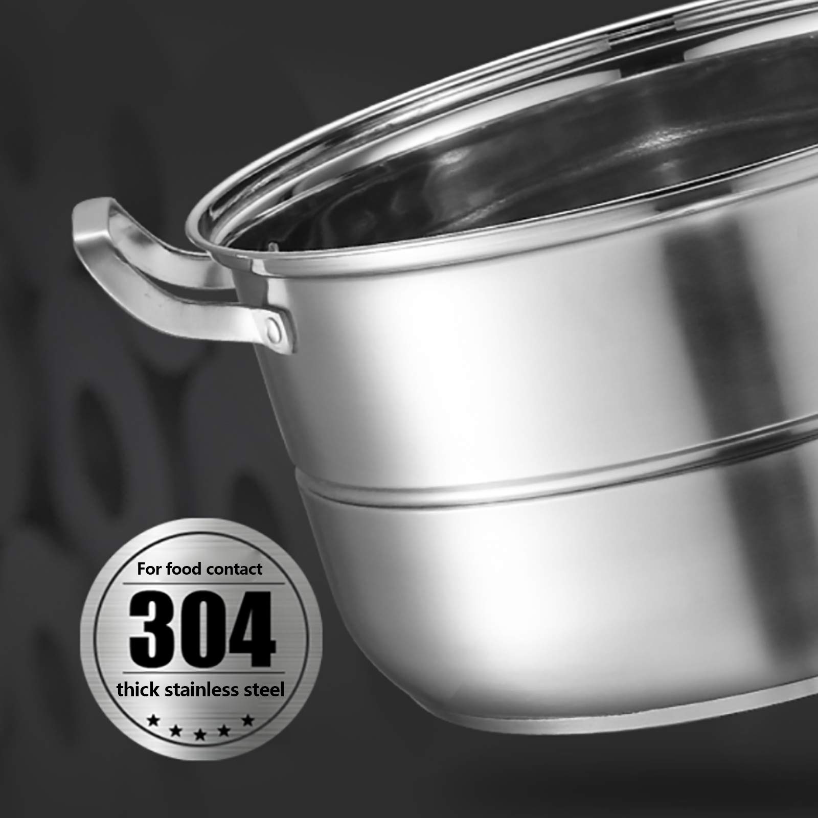 Cuiseur Vapeur 5 étages En Inox – Diamètre 30 Cm, Avec Couvercle En Verre, Pour Induction/gaz/électrique - 3