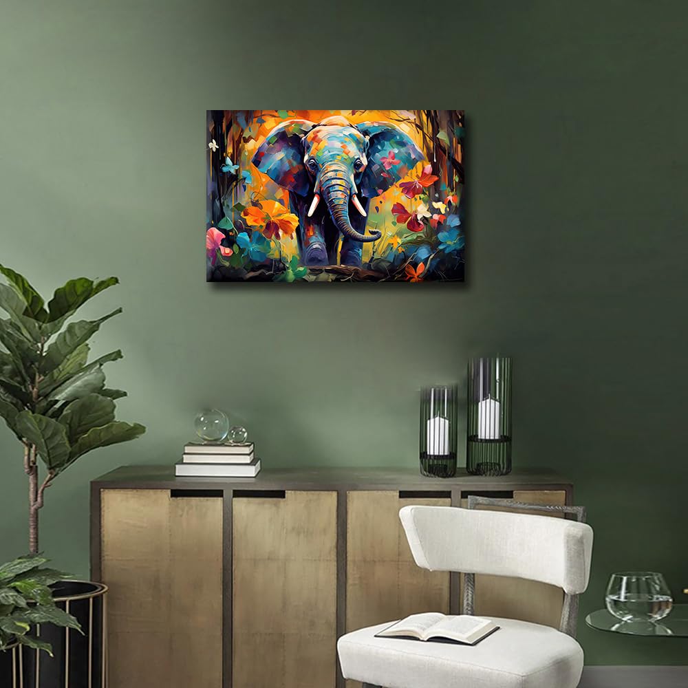 TISHIRON Living Room Wall Decor Elephant Oil Painting Canvas Wall Art Idea for Children Room Wall Decor Poster Wood Framed Prints for Farmhouse Home Decor 12x18 in - Image 4