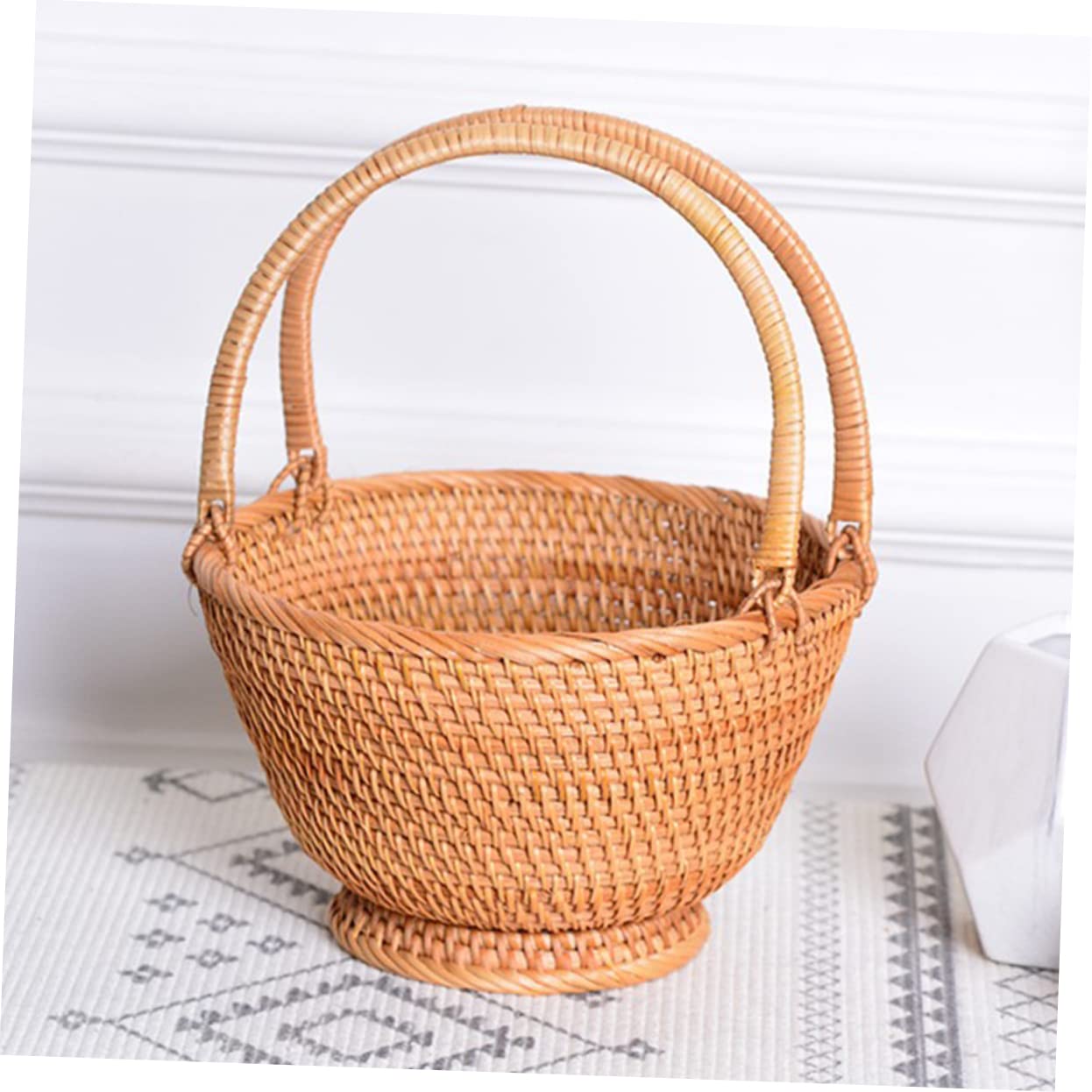 Cabilock Cesta De Rattan Tejida Para Picnic y Almacenamiento Portátil Para Frutas y Flores Para Familiar y Actividades