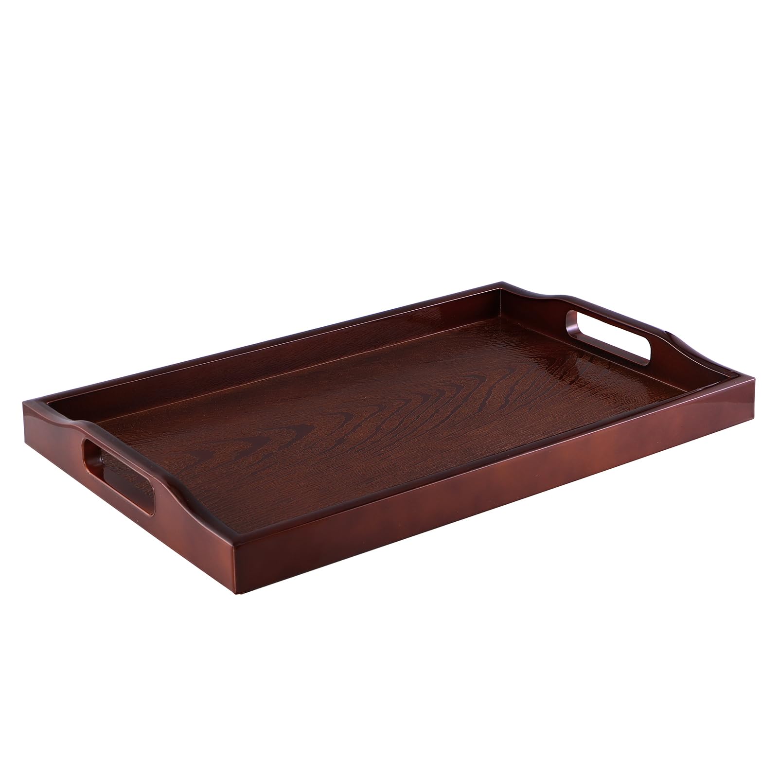MDLUU Plastic Serving Tray, Ottoman Tray with Cutout Handles, Rectangle Butler Tray for Breakfast in Bed, Coffee Table Decor, Party (Red Brown)