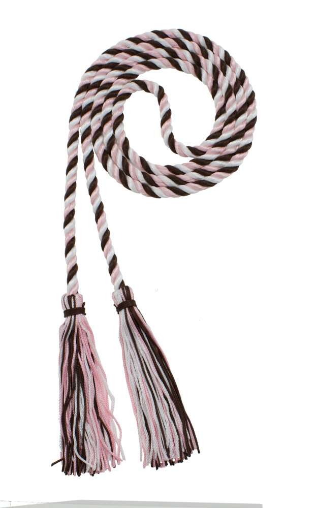 Tassel Depot Graduation Honor Cord - Brown/Light Pink/White - Every School Color Available - Made In Usa