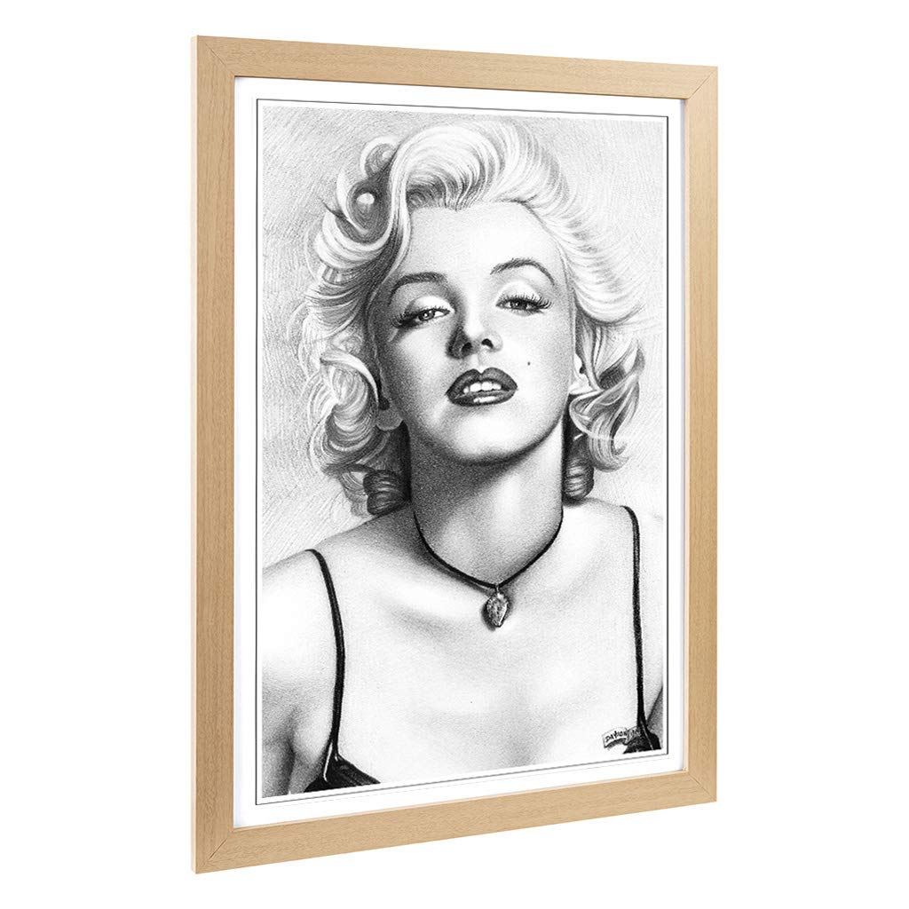 Big Box Art Framed Print of Black and White Marilyn Monroe Design | Wall Art Picture | Home Decor for Kitchen, Living Room, Bedroom, Hallway, Oak, A2 / 24.5x18 Inch / 62x45cm