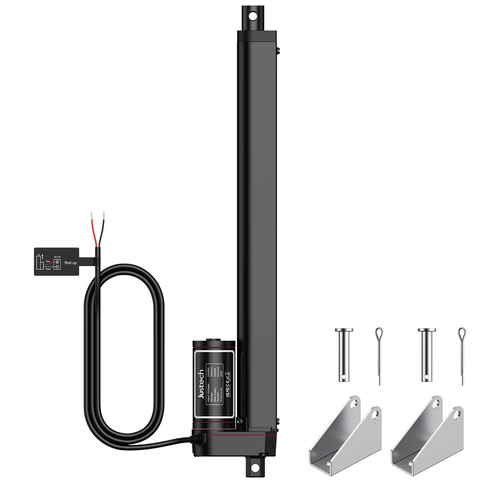 Justech 330LBS/1500N-12inch/300mm 12V Linear Actuator with Bracket, Black