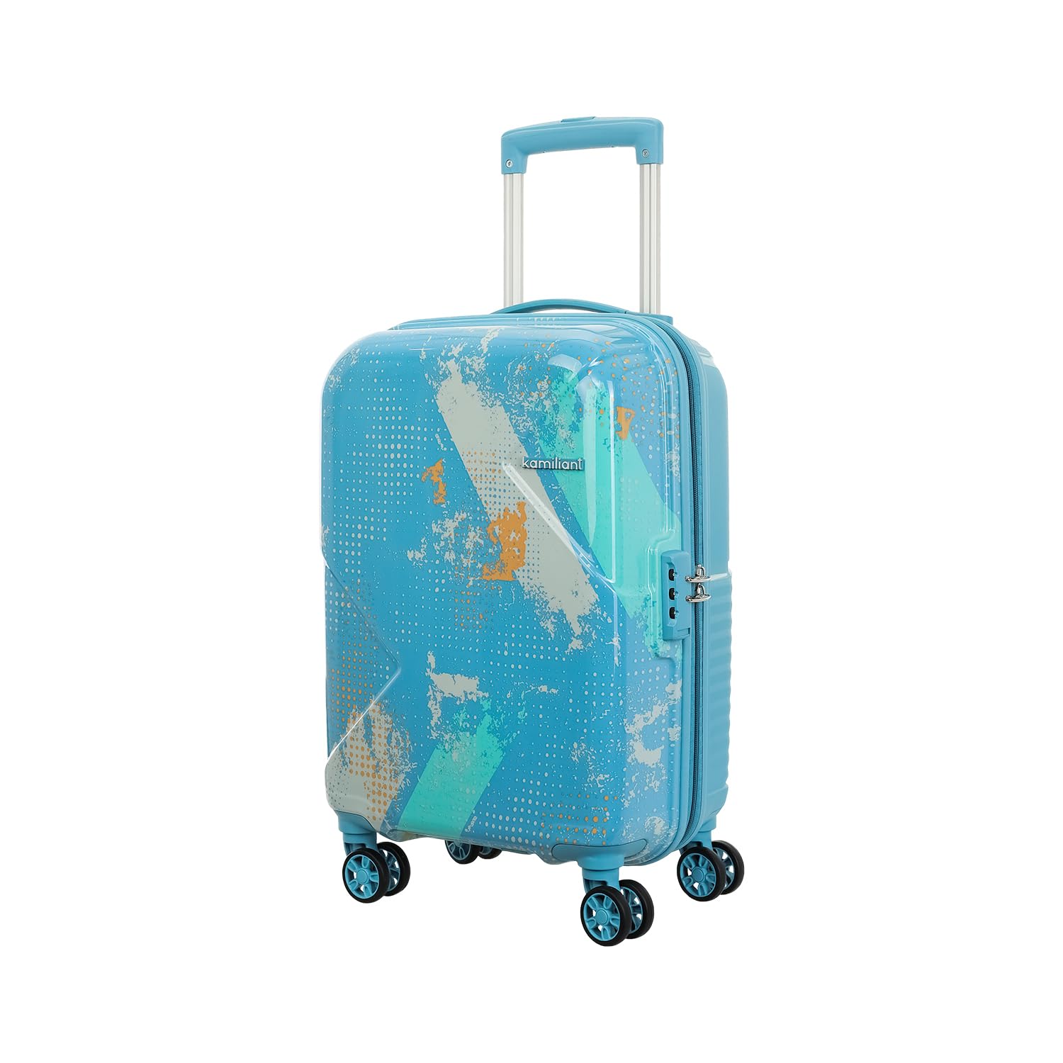 Kamiliant by American Tourister ATHER|Printed Cabin Trolley Bag Small Size (55 cms) for Travel| Hard Case Polypropylene (PP) Suitcase|360° 8-Wheel Spinner Luggage Trolley|Combination Lock|Sea Blue
