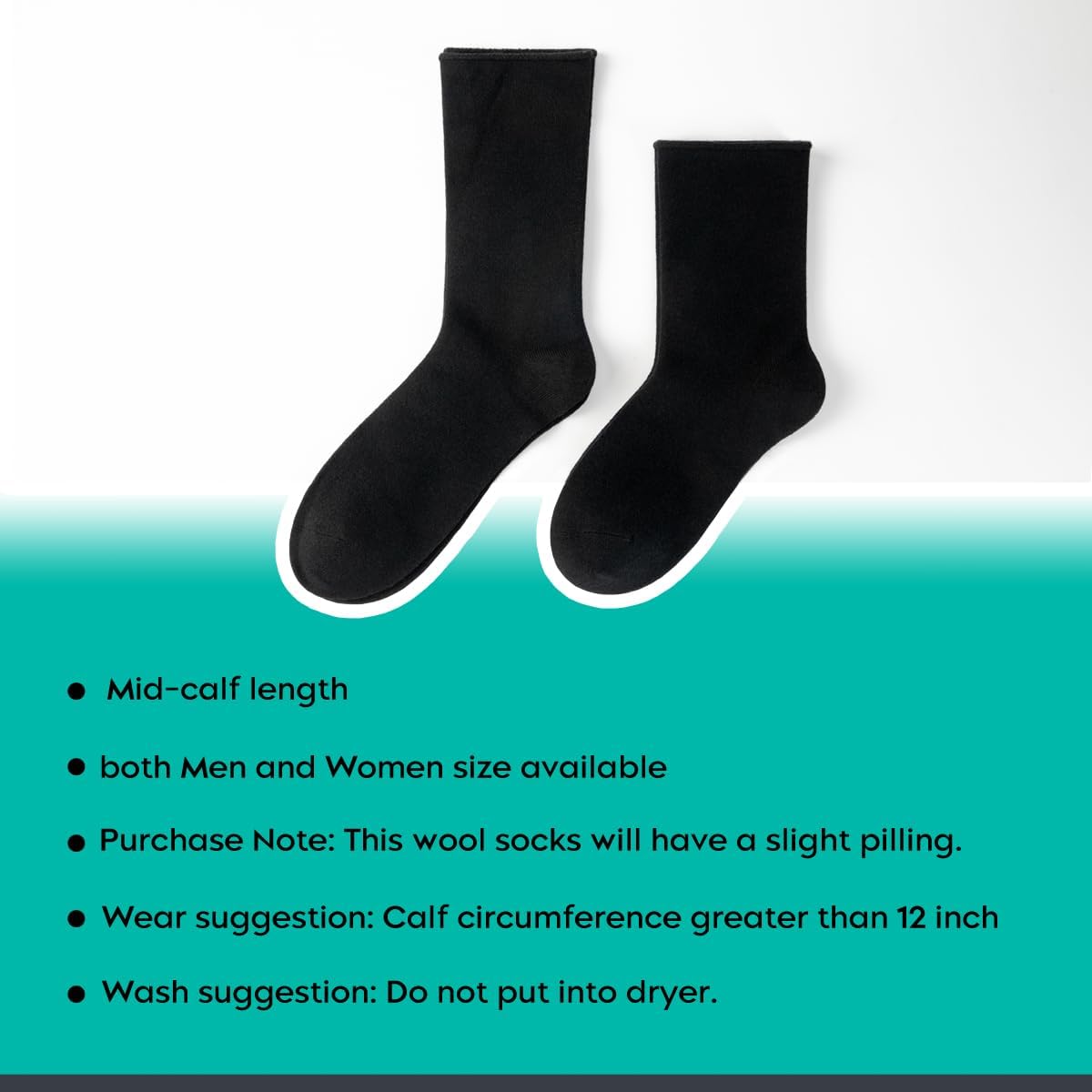 LIXIA Men's Non Binding Merino Wool Socks 3/6 Pairs Pack- Wide Calf Good for Circulation - No Compression Warm Breathable - Image 7