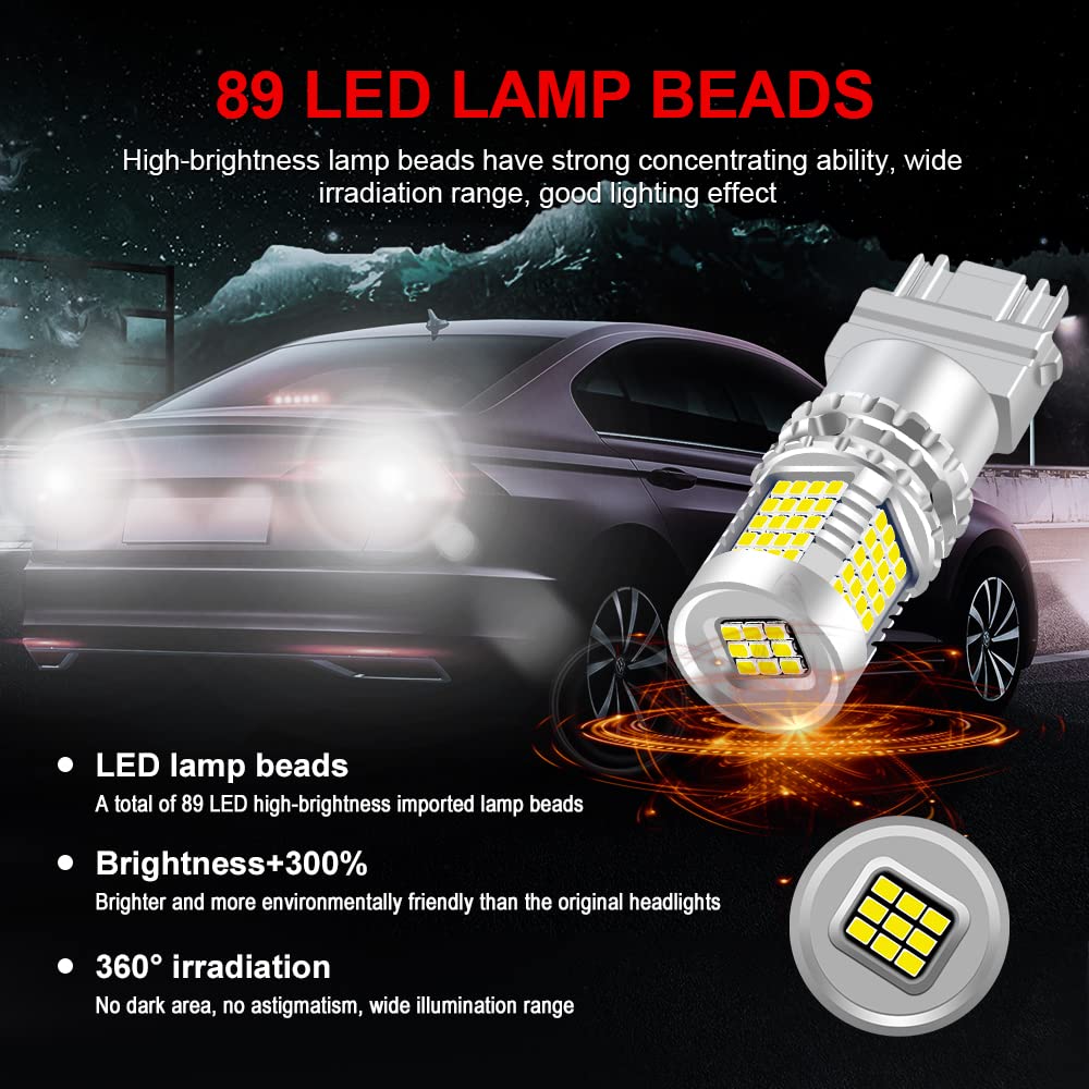 2 Ampoules LED 3157 T25 Ambre - 3000 LM, 500% Plus Lumineuses, Ventilateur Refroidissement - Canbus Sans Erreur - Pour Feux Stop, Recul, Clignotants