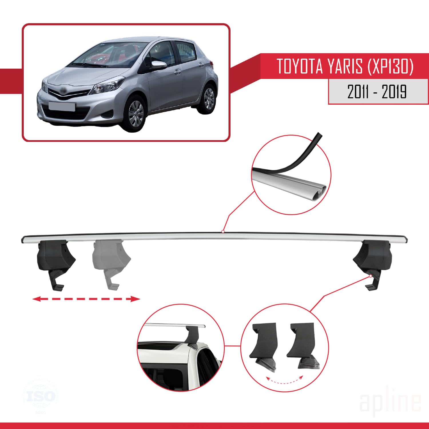 Compatibile con Toyota Yaris 3 (XP130) 2011-2019 ACE-4 Barre Tetto Portapacchi Auto Barre Portatutto Grigo Alluminio 2 Barre