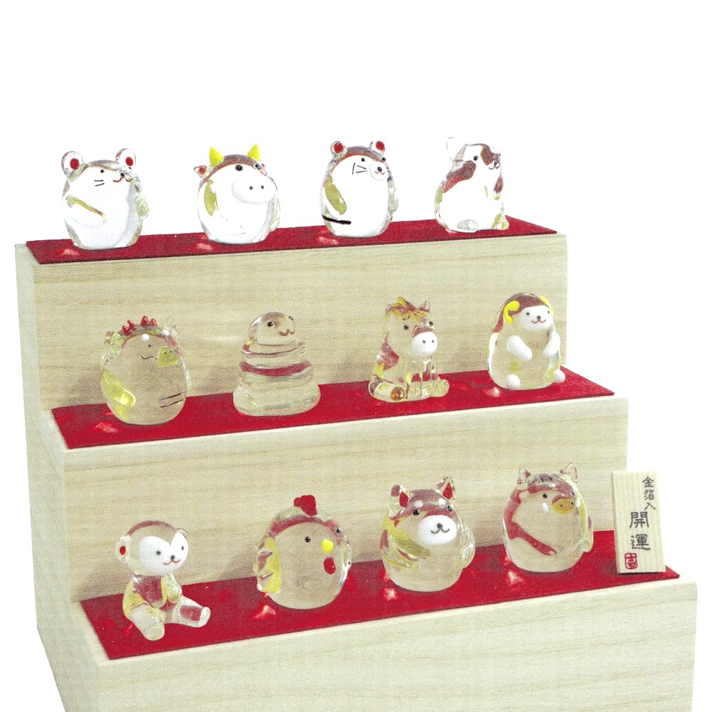 Amazon | 和硝子 干支 金箔入「福々十二干支飾り棚セット」 | 正月飾り