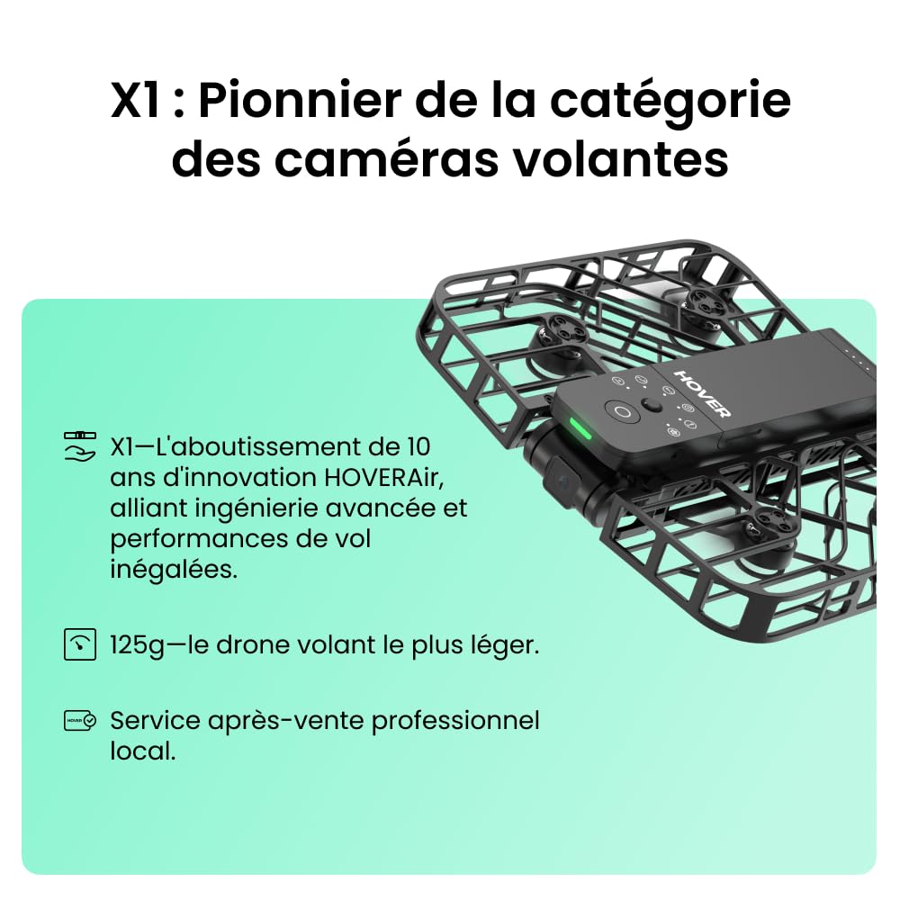 HOVERAir X1 Drone avec Camera, Drone Suivez-Moi avec Contrôle Mains Libres, Mine Drone avec Vidéo HDR, Trajectoires De Vol Intelligentes, Décollage de la Paume de la Mains Libres, Noir (Combo)