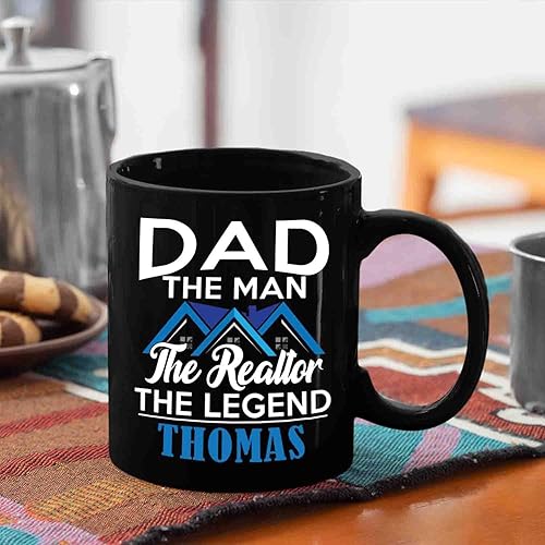 Miniatura 3 de Taza de cerámica negra de 11 onzas y 15 onzas con texto en inglés "Dad The Man The Realtor", regalos personalizados de Muc para cumpleaños o