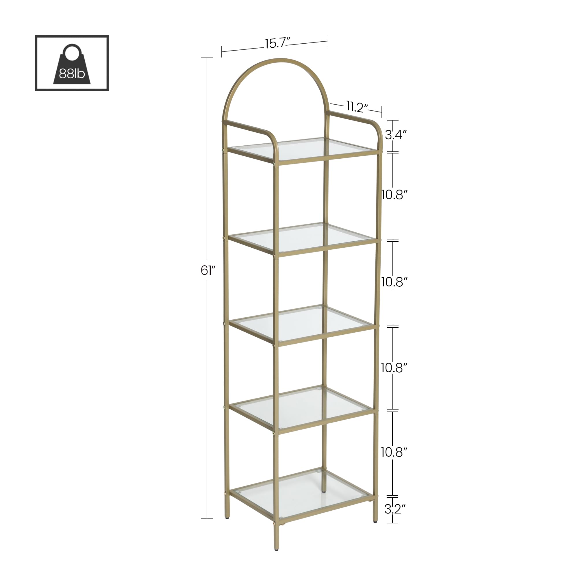 Hzuaneri 5 Tier Bookcase Bookshelf, Tempered Glass Bookshelves, Slim ...