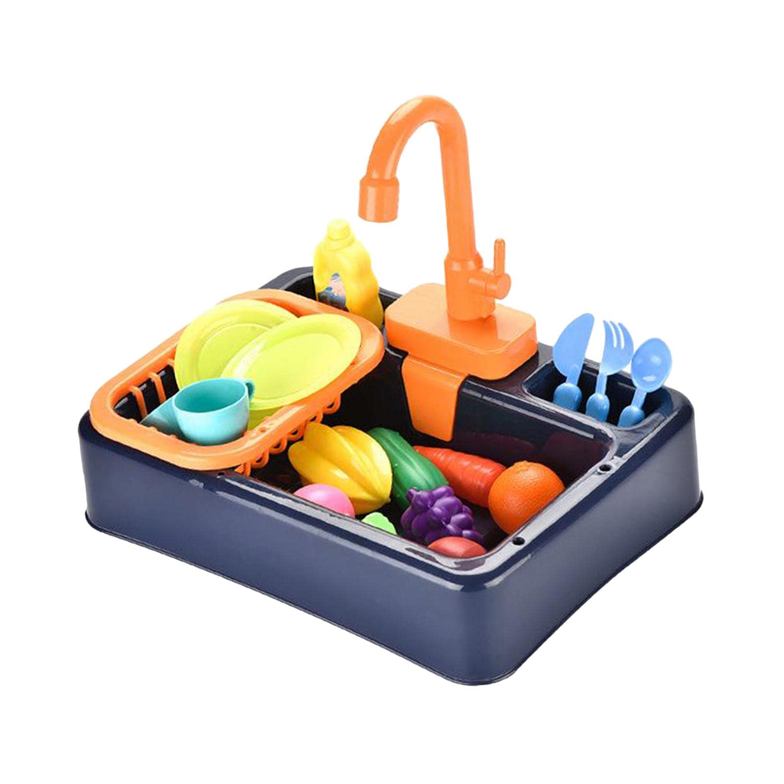 #N/A/a Fregadero de Juguete con Platos Y Agua, Juguetes de Cocina para Juegos de Imitación para Niñas Y Niños, Azul