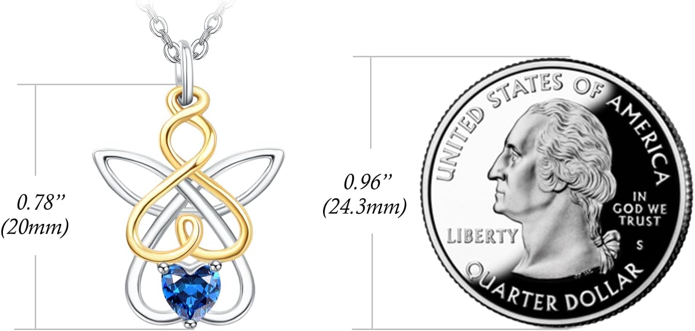 TANGPOET Guardian Angel Necklace for Women 925 Sterling Silver Infinity Love Heart Necklace Created Sapphire Gemstone Jewelry for Her - Image 2