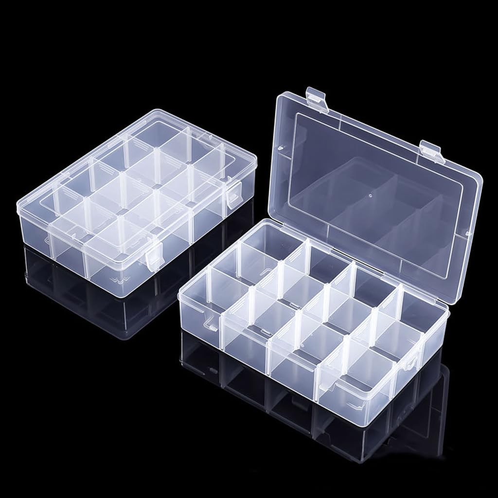 2 Pcs 12 Grids Clear Organizer Box Plastic Storage Container with Adjustable Dividers for Electronics Jewelry Beads Art DIY Crafts Fishing Small Parts