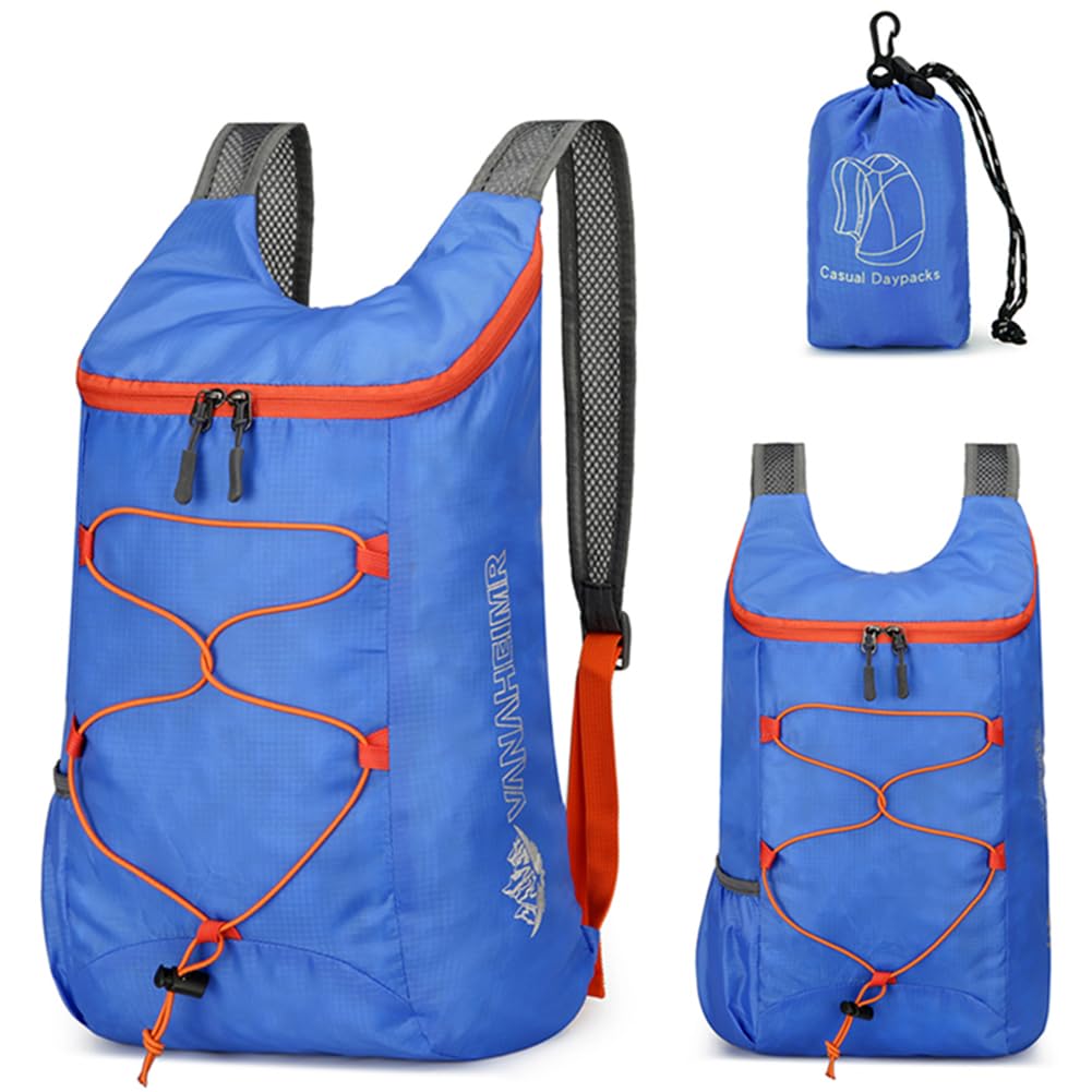 Fiorky Men's Blue Ultra Lightweight Foldable Backpack: 10L Portable Backpack Mountaineering Bag For Wo, Splashproof Travel Daypack For Outdoor Sport Biking Hiking Climbing Cycling Knapsack
