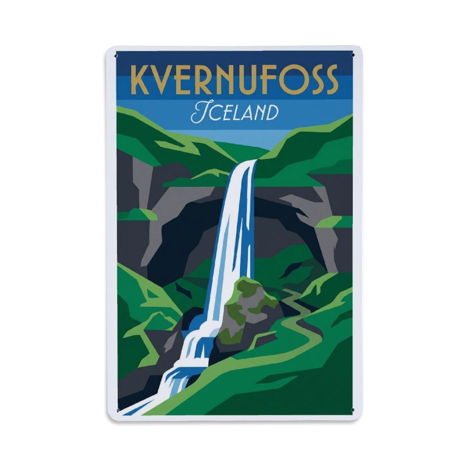 Gead 8X12inch Style Vintage Travel Kvernufoss Iceland Waterfall Metal Tin Sign