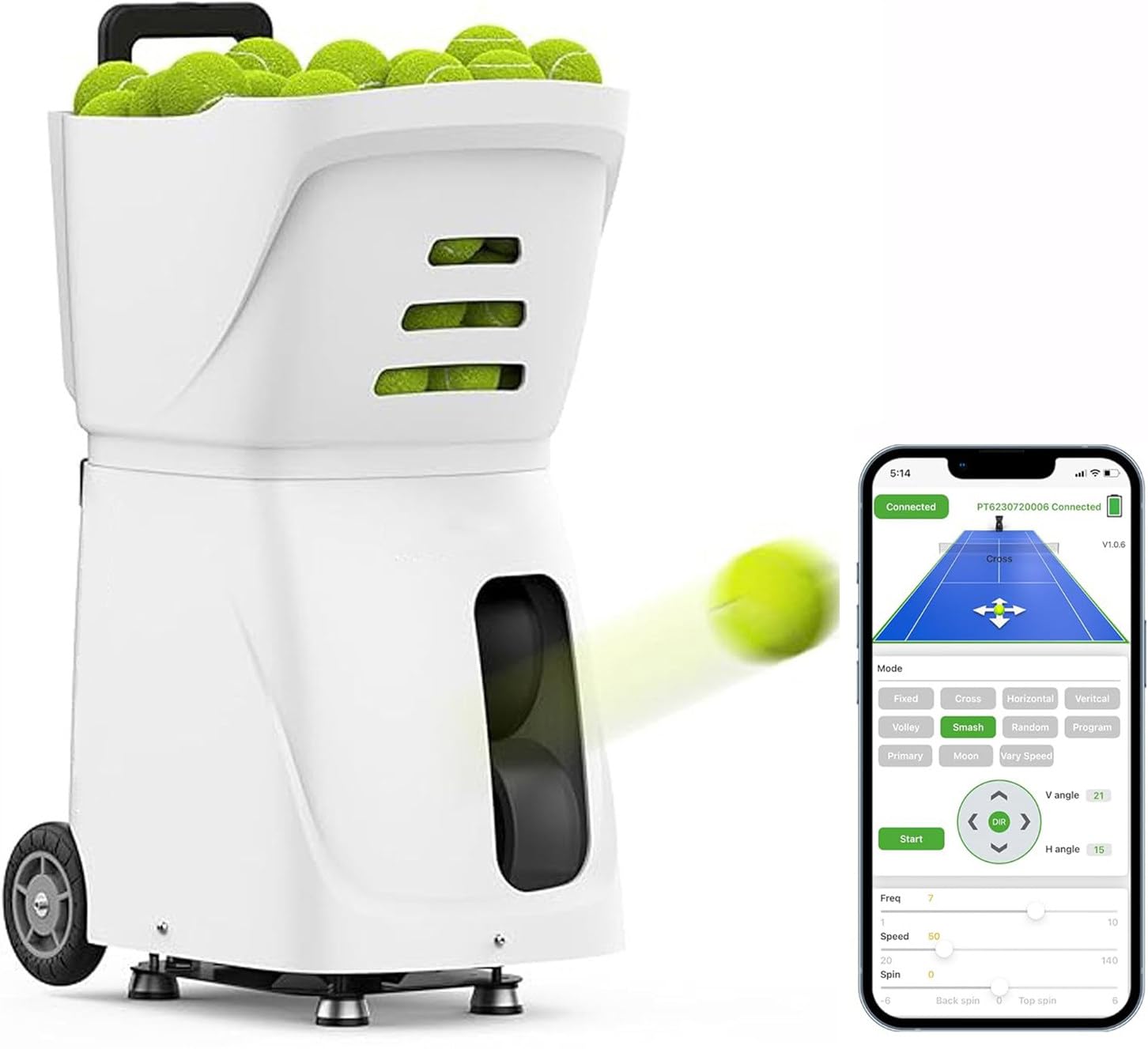 Lanciatore automatico di palline da tennis con diverse modalità di allenamento per la pratica professionale