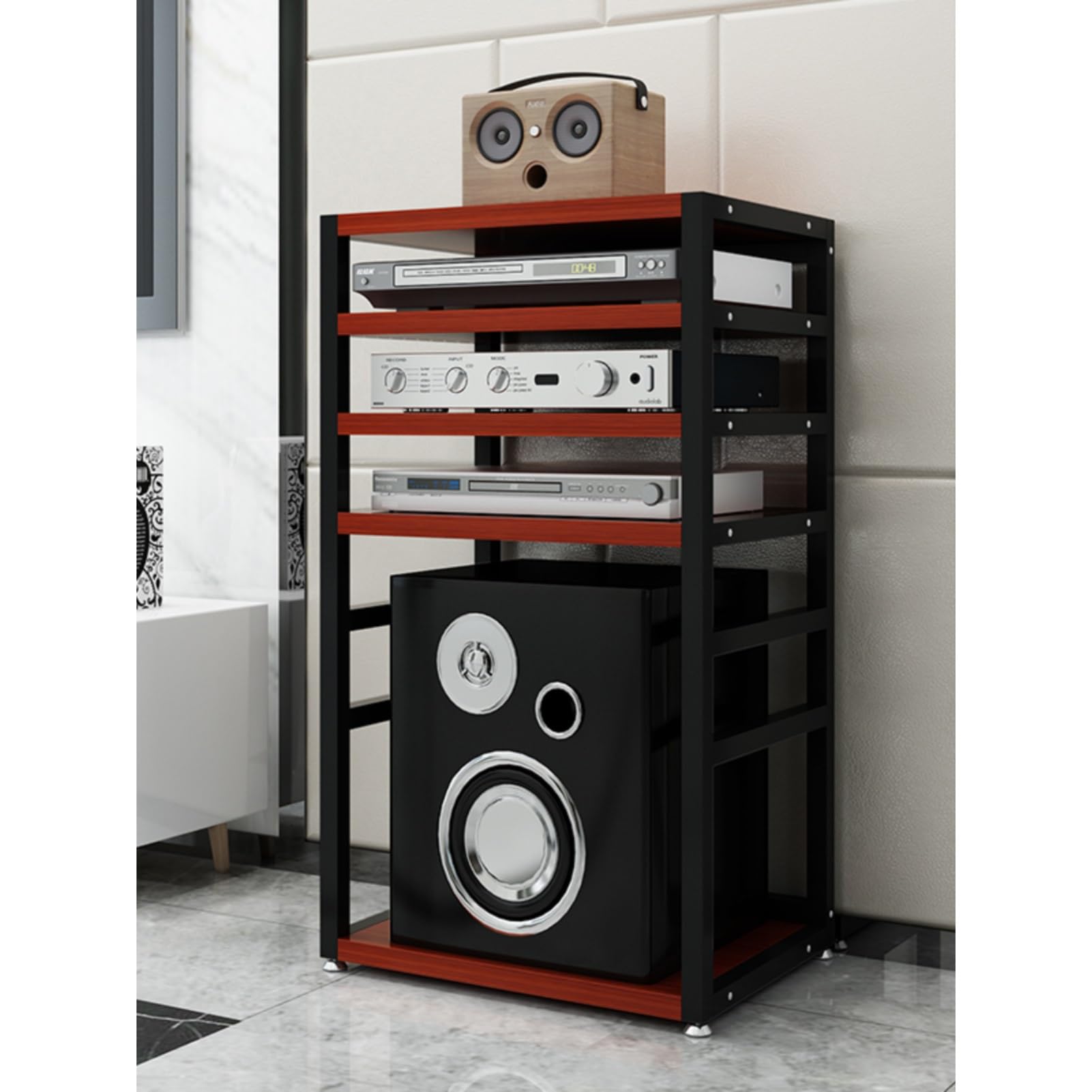 Soporte de Medios AV de 5 Niveles, Titular de la Torre de Audio de DVD CD de reproducción de Disco Ajustable, for la Sala de grabación de Juegos de Juegos.(White)
