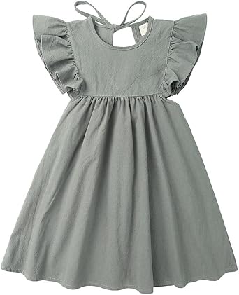 Toddler Dress Summer for Girls Flutter Sleeve Pleated Dress Hollow Back A-Line Dress Baby Girl Ruffled Dresses