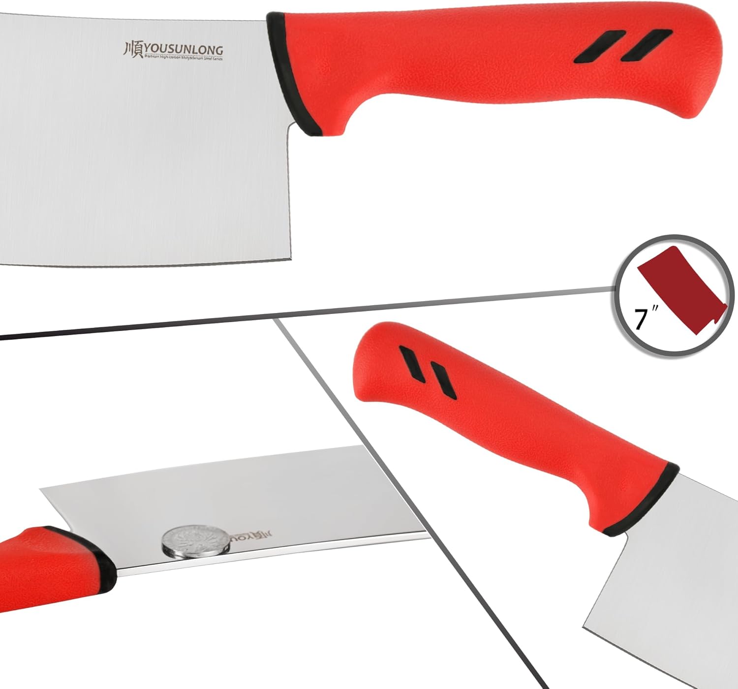 YOUSUNLONG Meat Cleaver - Bone Chopper 7 Inch - Premium High Carbon Molybdenum Steel - Specialized for slaughterhouses - Santoprene Handle