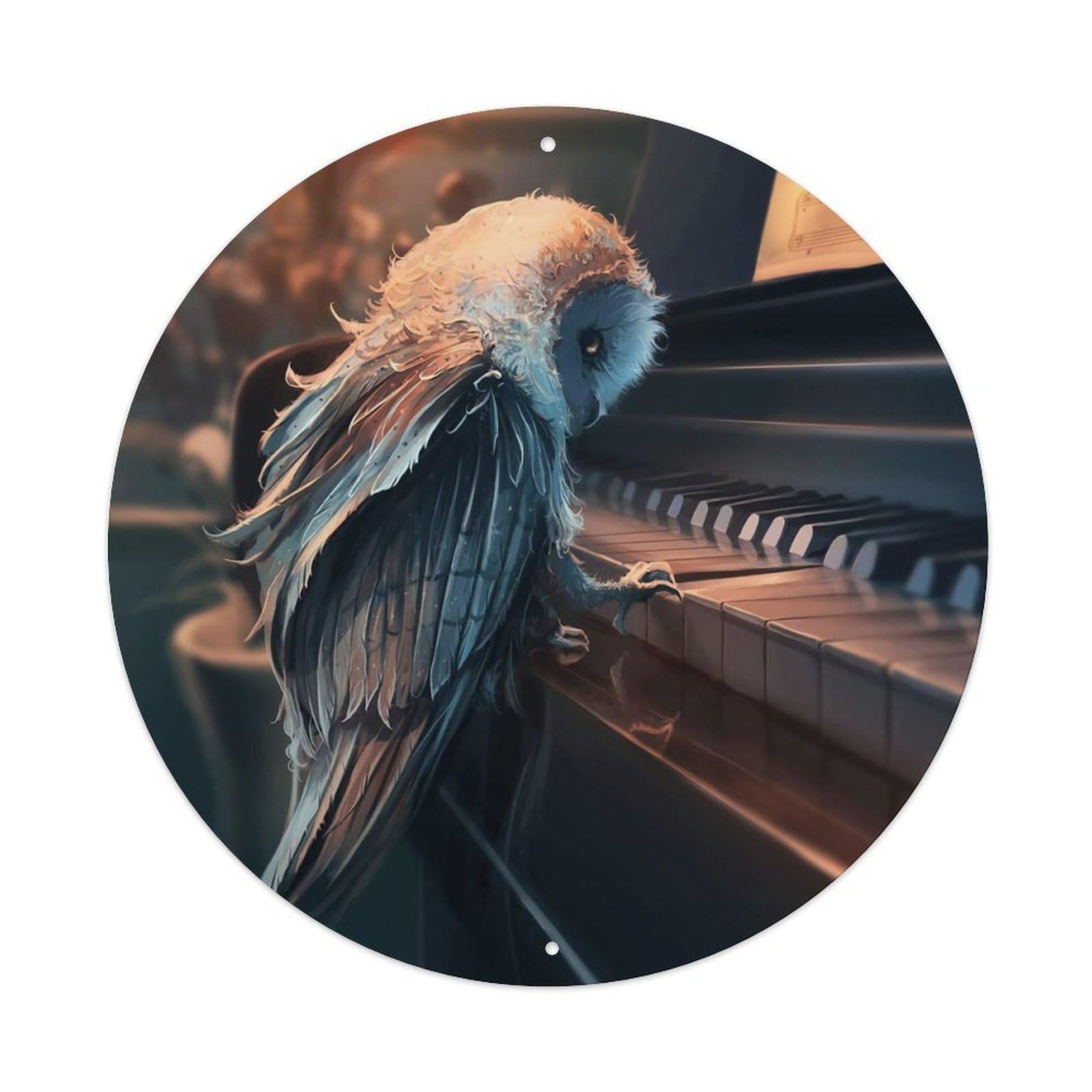Animal Birds Owl Playing Piano Vintage Metal Tin Sign Plaque Wall Decor for Cafe, Club Bar, Office, Garden Metal Poster 8x8Inch