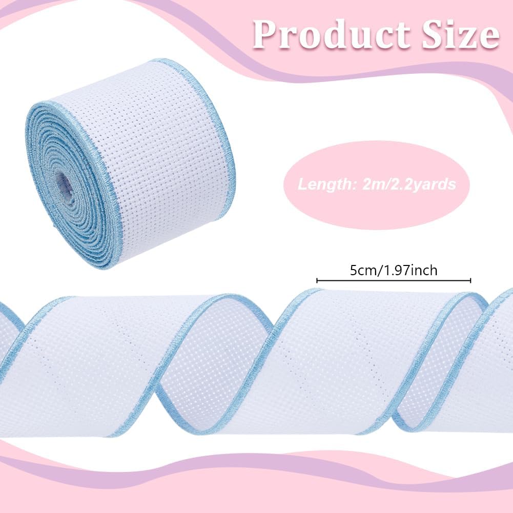 FREEBLOSS 2M Blank Cross Stitch Fabric Roll Colored Embroidery Edged Cross Stitch Cloth Embroidery Fabric for Embroidery Decoration Canvas Blank Bookmarks Fabrics 14 Count 2'' Wide