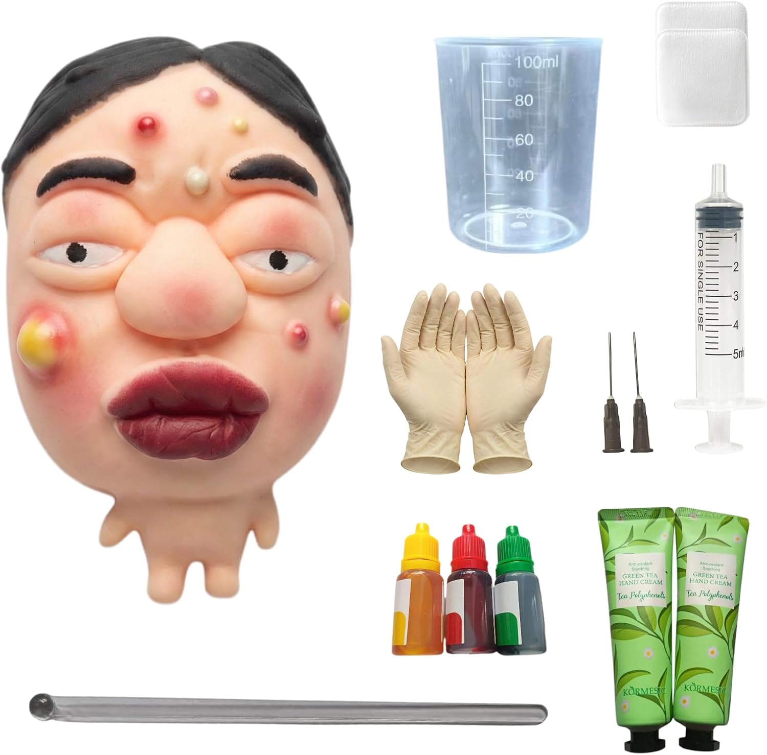 Premium Pimple Popper Toy Face, Reusable Pimple Popping Fidget Toy with Upgraded Gloves & Detailed Manual, 12-Piece Pimple Popper Kit (Shy Guy Edition)