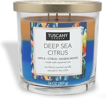 Tuscany Candle Deep Sea Citrus Mandarin, Apple & Sandalwood Scented Candle, 14 oz