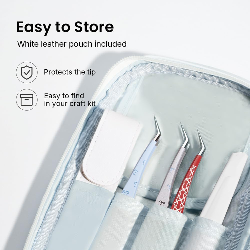 Craft Tweezers, Precision Tweezers with Leather Pouch for Stickers