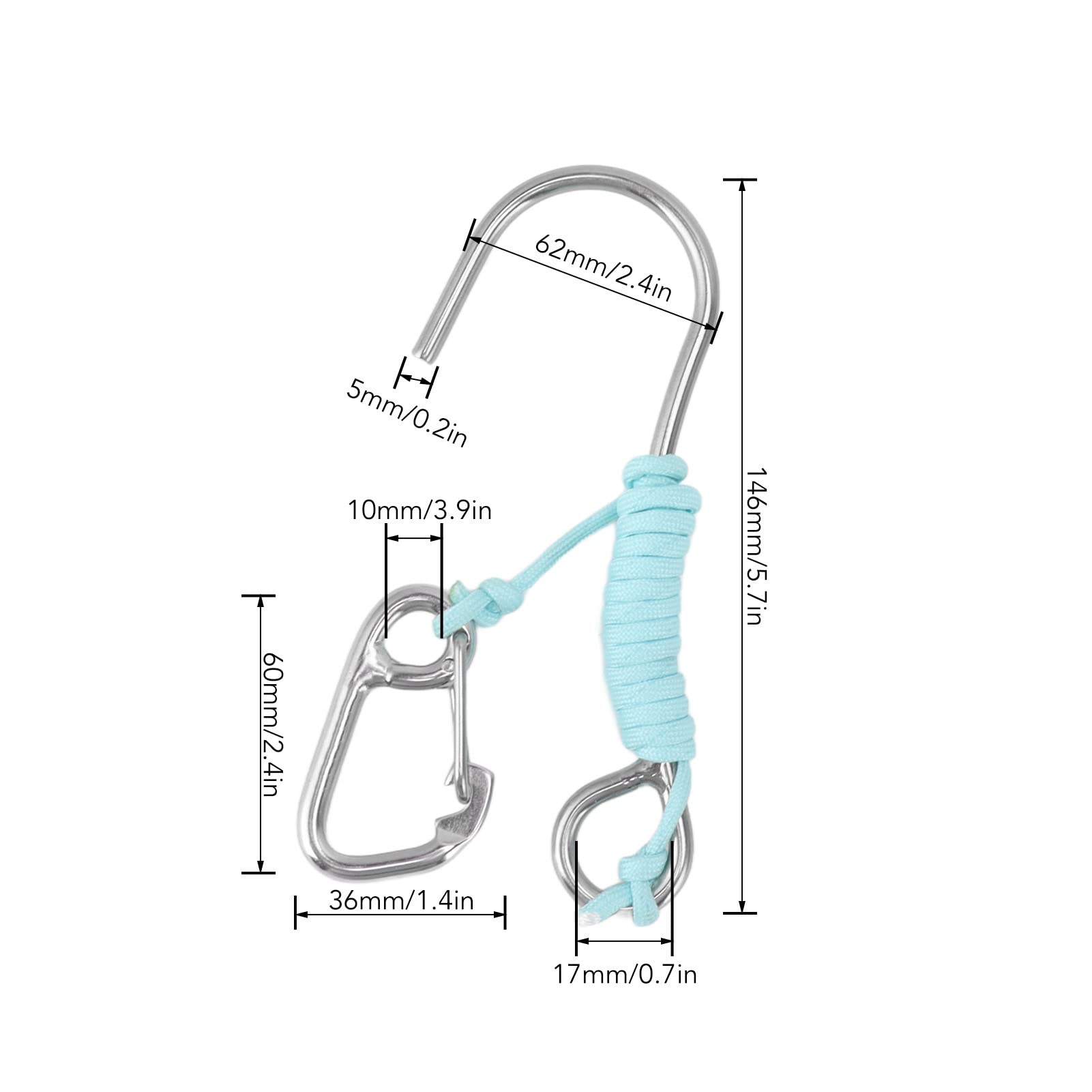 equlup Diving Reef Hook, 316 Stainless Steel Single Hook Anti Lost Reef Hook with Lanyard Glow in The Dark for Underwater Scuba Diving (Blue)