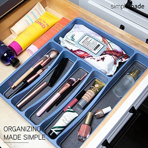 Simplemade Kitchen Drawer Silverware Organizer Tray - 6-Slot Small Flatware Holder And Utensil Holder - Desk Drawer Organizer - Storage For Kitchen, Office, Bathroom (Denim) #TOP4