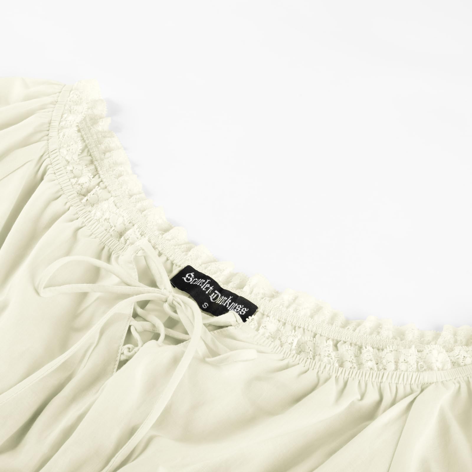 SCARLET DARKNESS Camicetta estiva da donna in cotone a maniche corte con punto smock con lacci sulle spalle scoperte camicie pirata rinascimentale