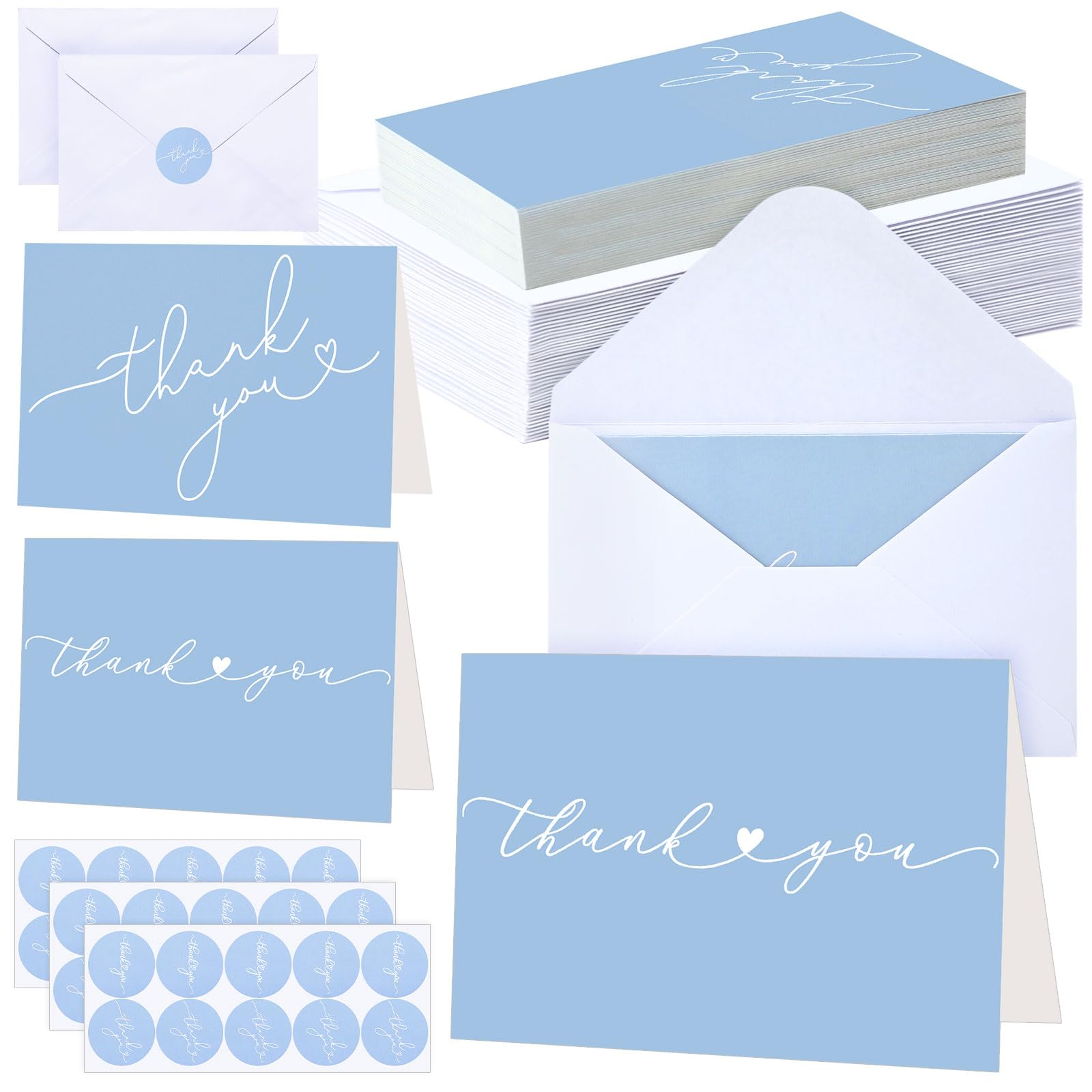 Supervitae Paquete de 30 tarjetas de agradecimiento con sobres y calcomanías de 3.5 x 5 pulgadas, tarjetas de agradecimiento en blanco, sobres de papel kraft para bodas de negocios, regalo de novia