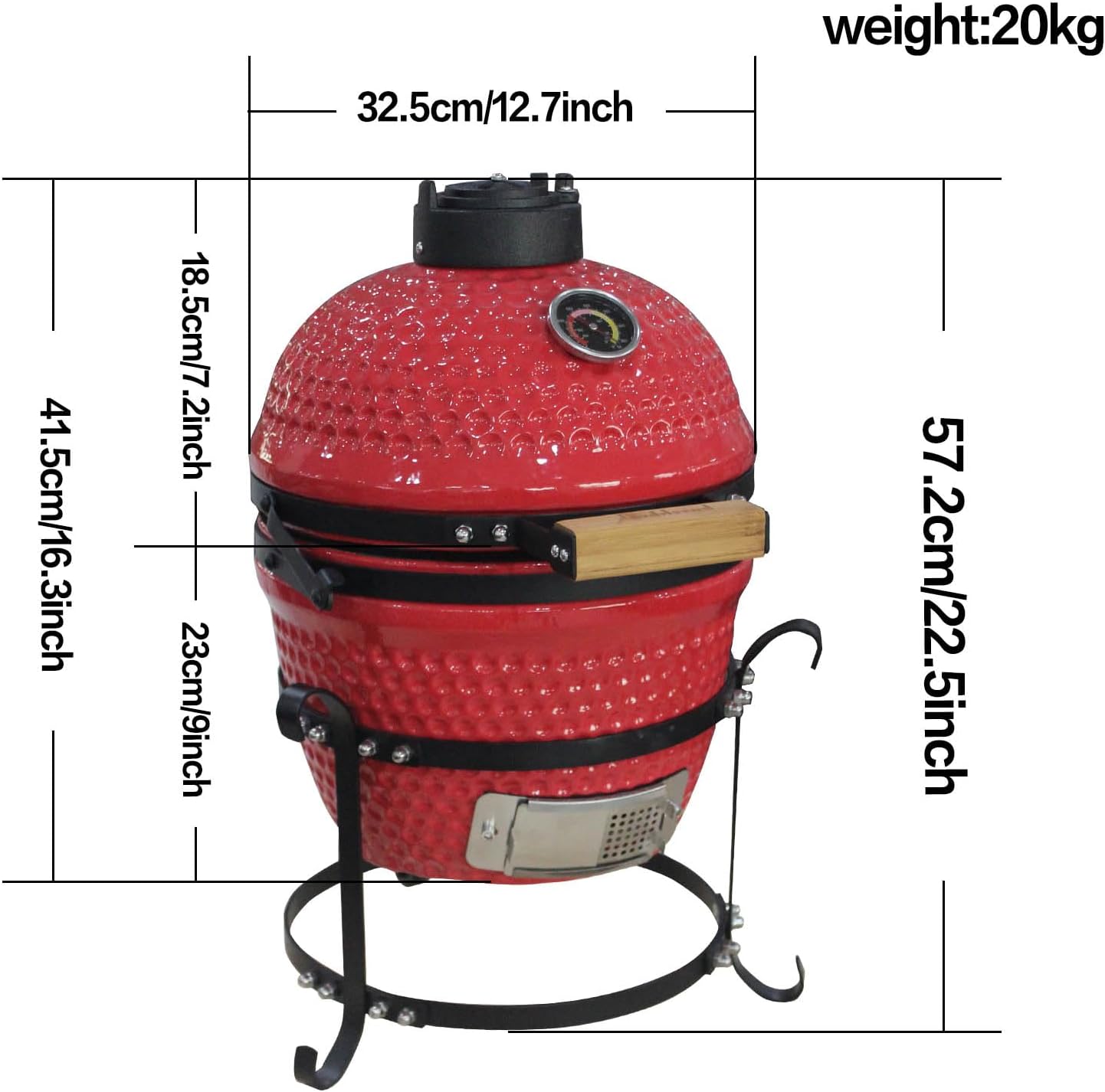13" Kamado Charcoal Grill, Ceramic BBQ Charcoal Grill, Mini Portable Clay Smoker Oven Barbecue Grill for Backyard, Balcony