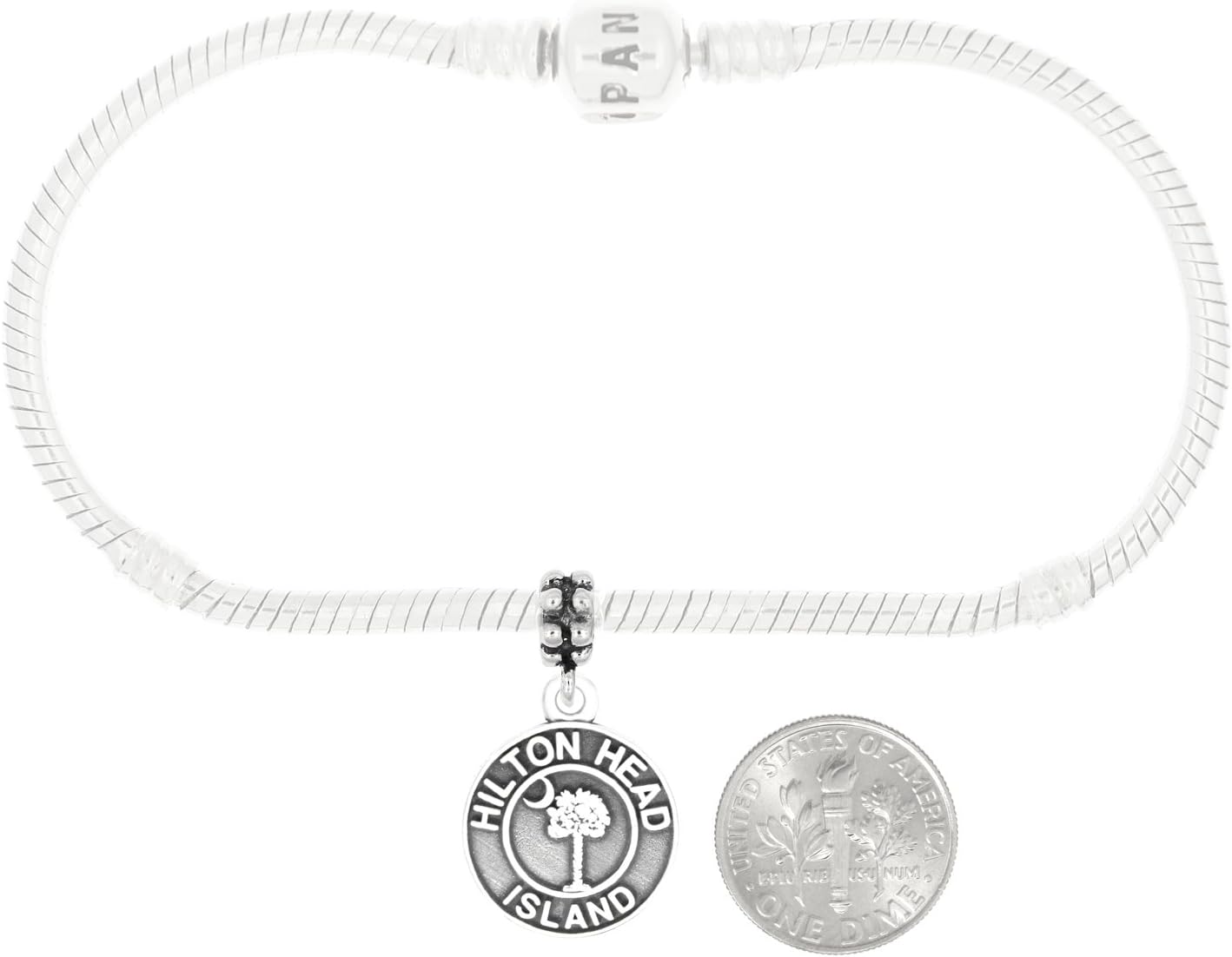 LGU Sterling Silver Oxidized Hilton Head Island South Carolina Disc Dangle Bead Charm