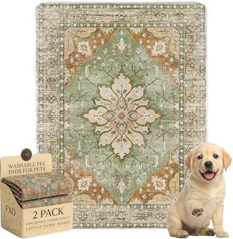 Washable Pee Pads for Dogs,Great Urine Absorbent Reusable Puppy Training Pads,Waterproof,Leak-Proof & Non-Slip Potty Pads for Whelping,Crate,Playpen,Bed.(Green Floral,18"x24")