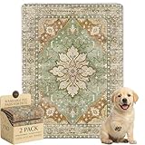 Washable Pee Pads for Dogs,Great Urine Absorbent Reusable Puppy Training Pads,Waterproof,Leak-Proof & Non-Slip Potty Pads for Whelping,Crate，Playpen，Bed.(Green Floral, 18