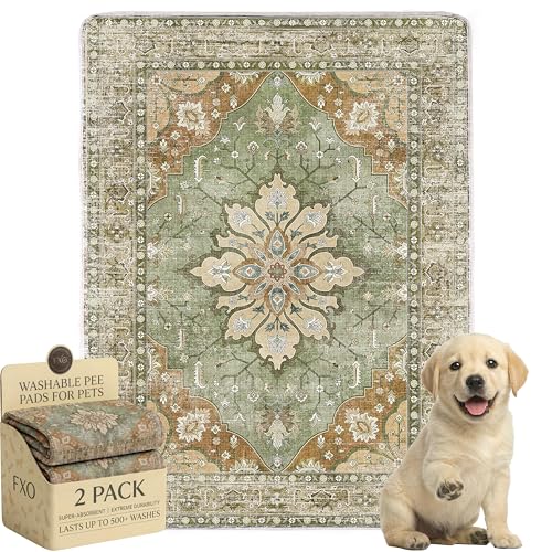 Washable Pee Pads for Dogs Great Urine Absorbent Reusable Puppy Training Pads Waterproof Leak-Proof & Non-Slip Potty Pads for Whelping Crate Playpen Bed.(Green Floral 18x24)