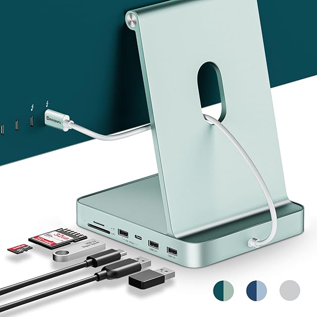 USB C Hub for iMac 24 inch 2021, Minisopuru USB Hub Adapter Support M.2 NVMe SSD 7 in 1 Docking Station iMac Accessories with USB C 10Gbps, USB A 3.2, SD/TF Card Reader, M.2 SSD(Not Included), Green.