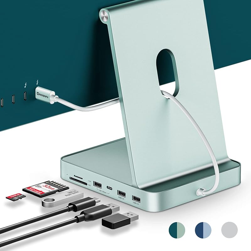 Estación de acoplamiento Minisopuru DS802 iMac para iMac M1/M3/M4/M5 de 24 pulgadas, verde | iMac Hub con carcasa SSD M.2 de 4 TB como máximo, datos de 10 Gbps como máximo, 4 puertos USB, SD/TF, accesorios para iMac 2021/2023/2024.