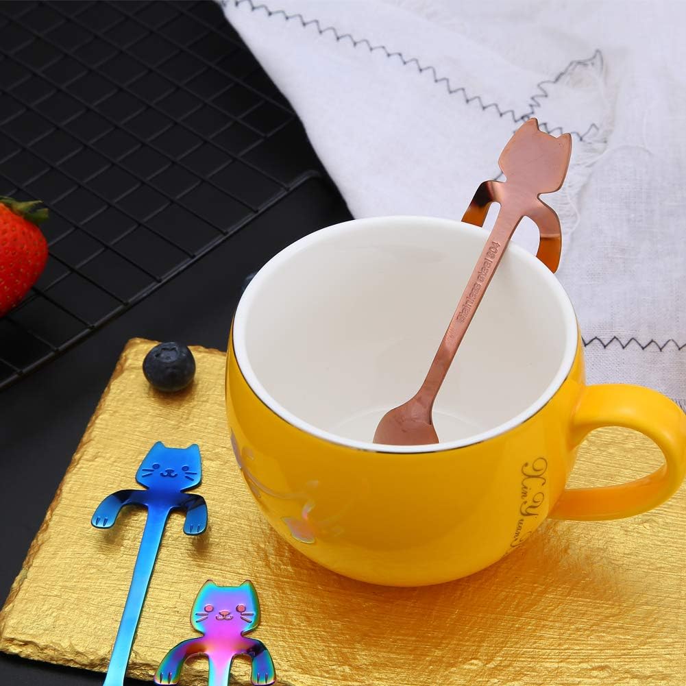 Prоmо Dіѕсоunt Uр Tо 70% оƒƒ 6 PCS Cat Spoon Coffee Tea spoon Set, ESRISE Stainless Steel Hanging Cup Teaspoons Demitasse Mini Long Cute Kitten Stirring Spoon for Dessert Drink Mixing Milkshake (Multi)