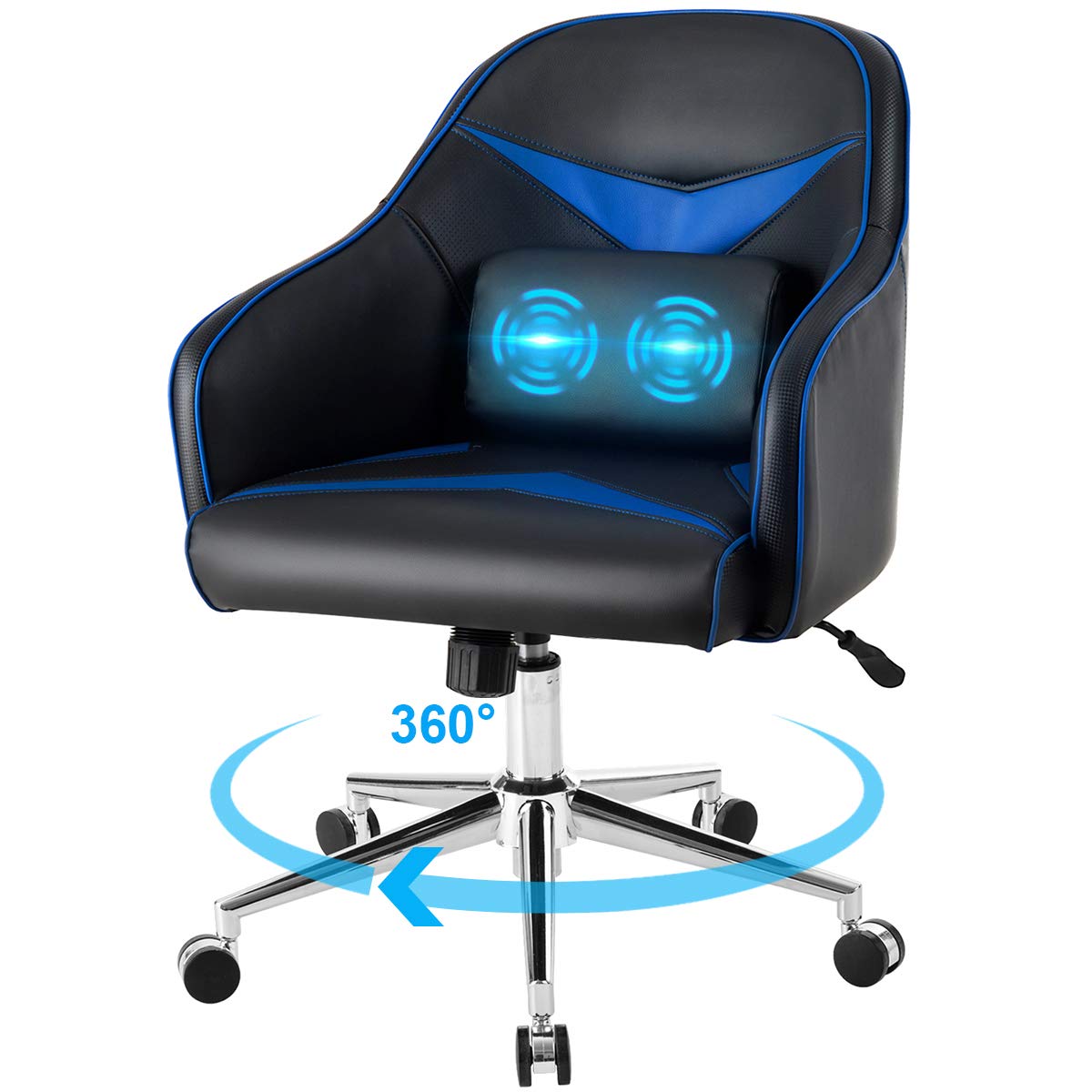 POWERSTONE Adjustable Salon Stool Chair with Backrest Rolling Swivel Hydraulic Stool PU Leather Girls Chairs for Bedroom Beauty Barber Medical Tattoo Facial Massage Spa, Blue