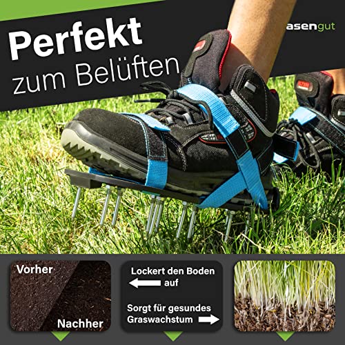 Foto von Rasengut Rasenlüfter Nagelschuhe für unkrautfreien Rasen - Hand Vertikutierer zum Rasen belüften und aerifizieren z.B. nach Rasensaat